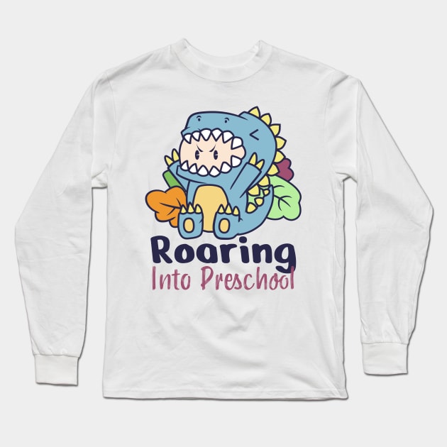 Roaring Into Preschool Cute baby in dinosaur costume Long Sleeve T-Shirt by szymonabramek